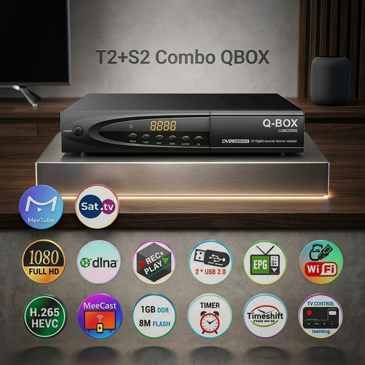 گیرنده دو کاره کیو باکس QBOX سری Concorde کنکورد کمبو S2 T2